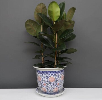 Yajutang Blumentopf Blau-Weiß & roten Blumen Ø30