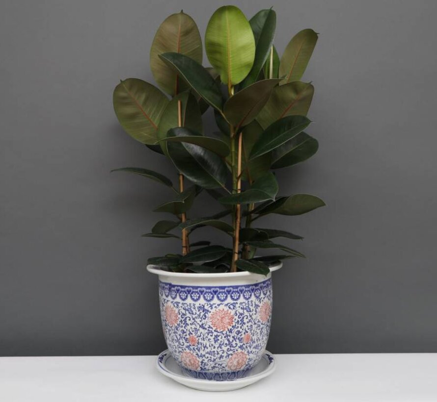 China Porzellan Blumentopf Blau-Weiß mit roten Blumen Ø26