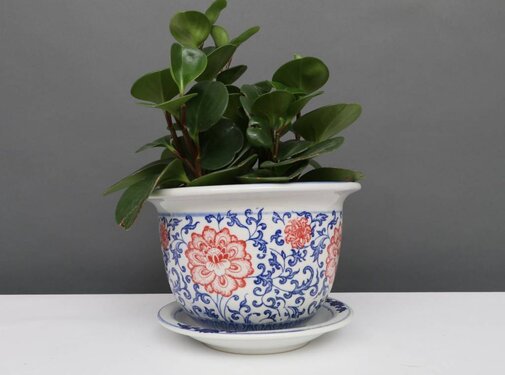 Yajutang Flowerpot Blue-White & red Flowers Ø13