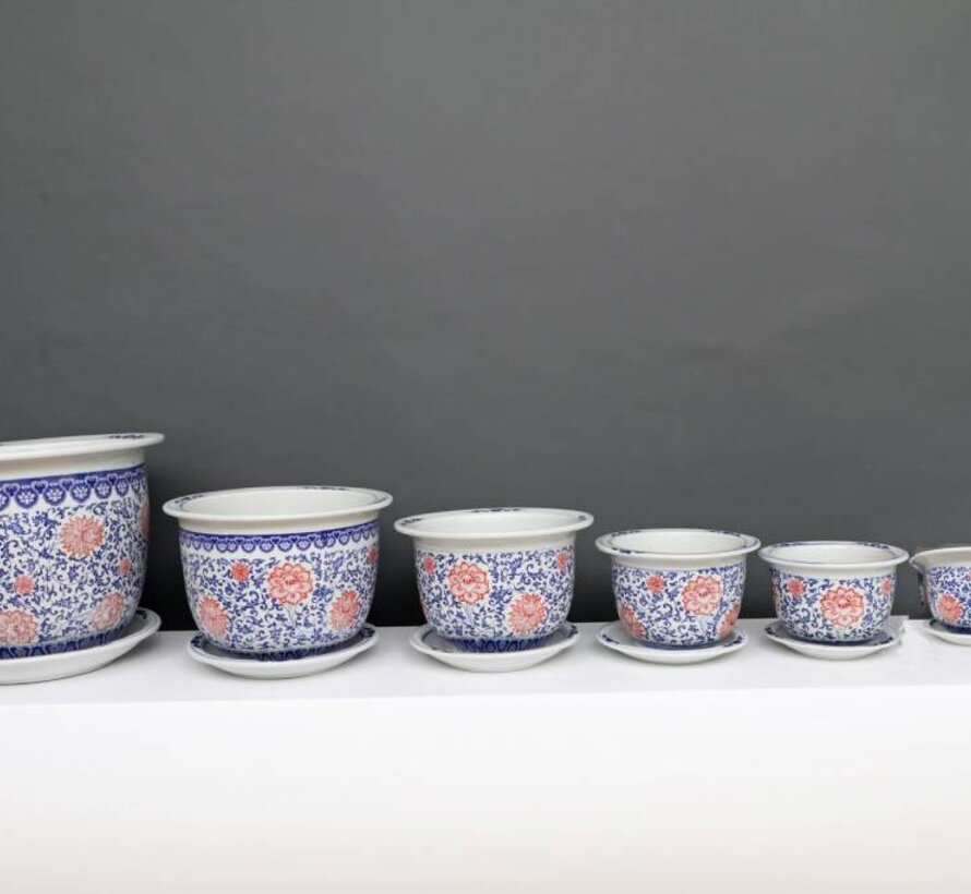 China Porcelain Flowerpot Blue-White with red Flowers Ø 13