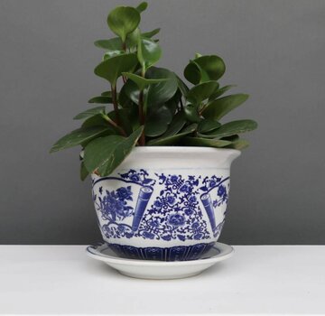 Yajutang Blumentopf Blau-Weiß mit Pfingstrose Ø13