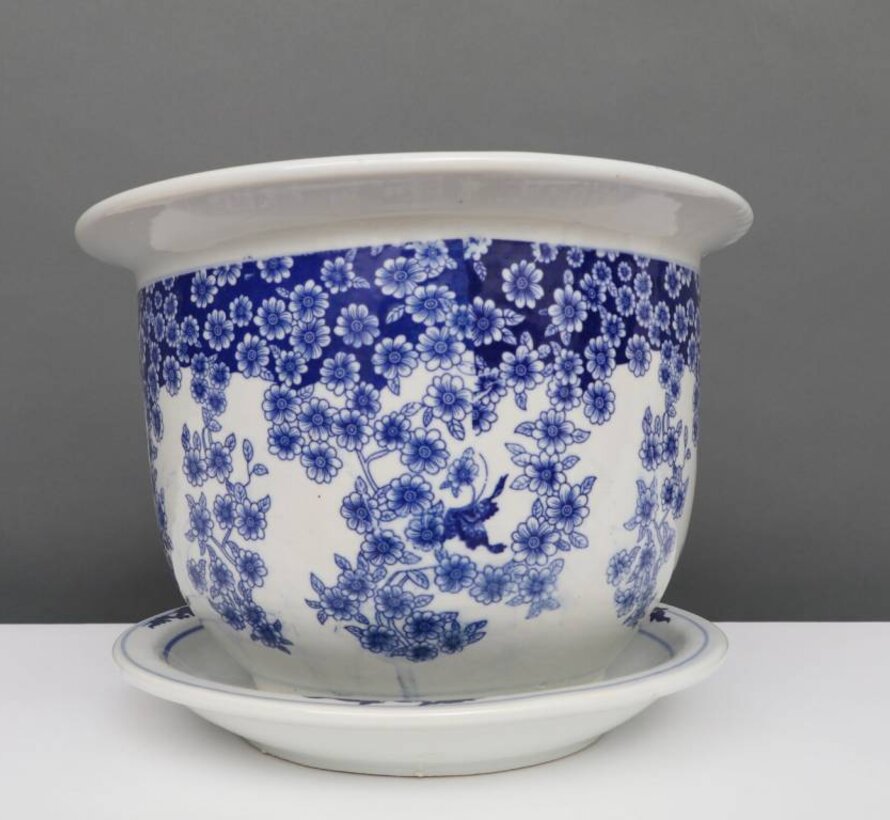 China porcelain flowerpot blue-white with butterfly Ø19