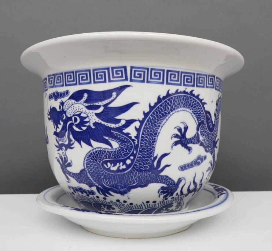 Porcelain flowerpot with dragon motif Ø 19