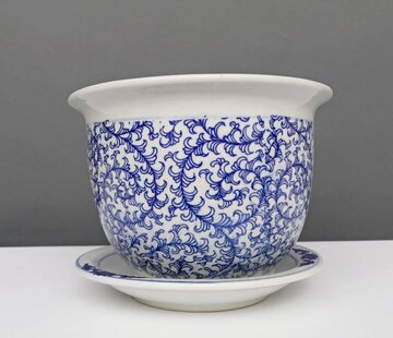 Yajutang Blumentopf Blau-Weiß & Schneckeblatt Ø26