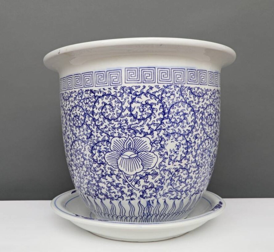 Flowerpot Blue-White & Snail Leaf Ø 26