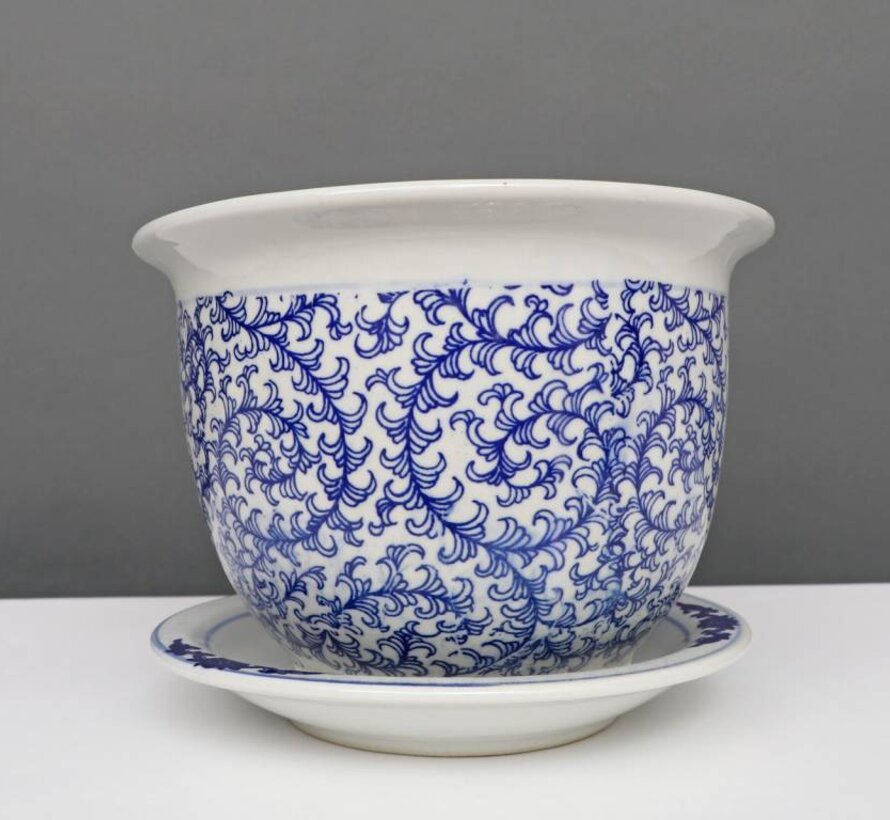 Flowerpot Blue-White  Snail Leaf Ø 13