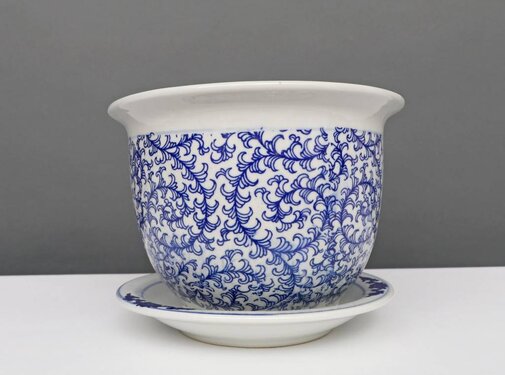 Yajutang Blumentopf Blau-Weiß & Schneckeblatt Ø19