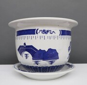 Yajutang Flowerpot Blue-White with Landscape Ø13