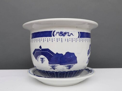 Yajutang Flowerpot Blue-White with Landscape Ø13