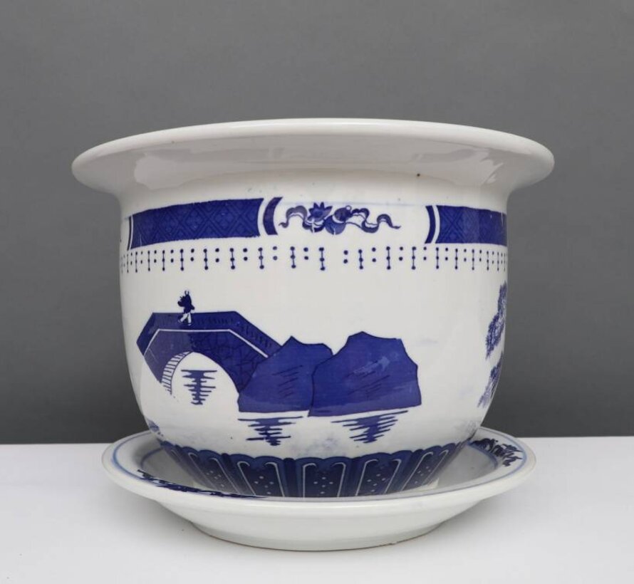 China Porcelain Flowerpot Blue-White with Landscape Ø 22cm