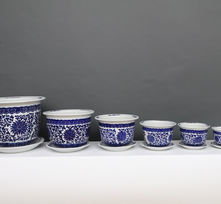 China Porzellan Blumentopf Blau-Weiß mit Lotusblumen Ø 26
