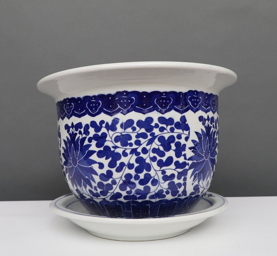 China Porcelain Flowerpot Blue-White with lotus flowers Ø 19