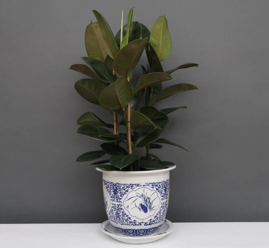 China Porcelain Flowerpot Blue-White with Four Flowers Ø 19