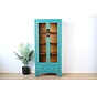 Solid Wood Display Cabinet – turquoise lacquer, 2 glass doors, 2 drawers