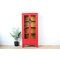 Solid Wood Display Cabinet – red lacquer, 2 glass doors, 2 drawers