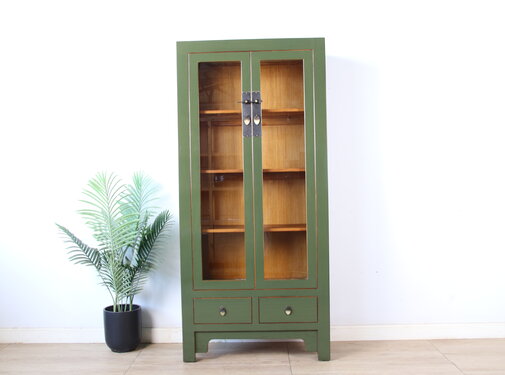 Yajutang Solid Wood Display Cabinet – olive green