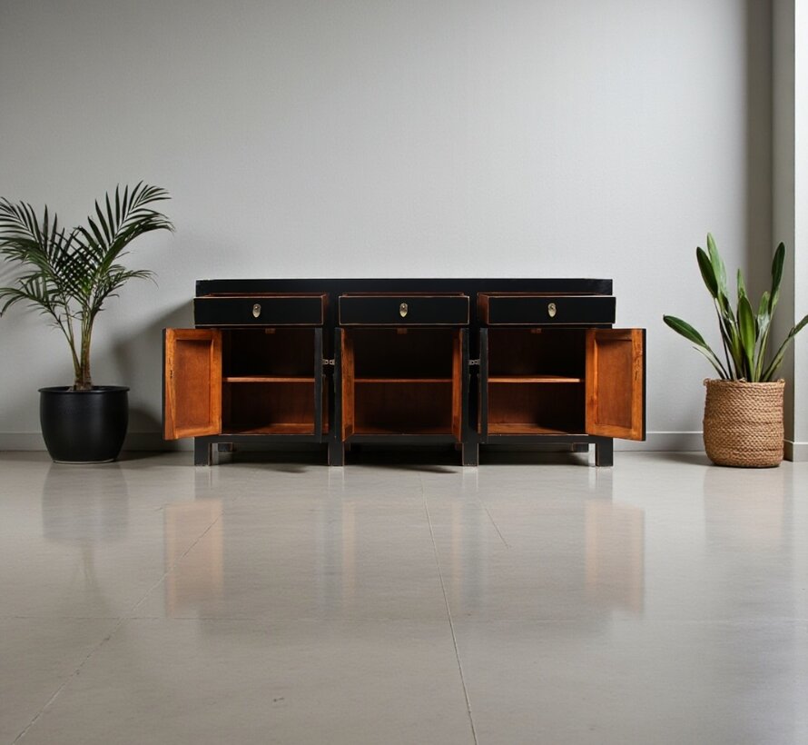 chinesische Kommode Sideboard 6 Türen 3 Schubladen schwarz
