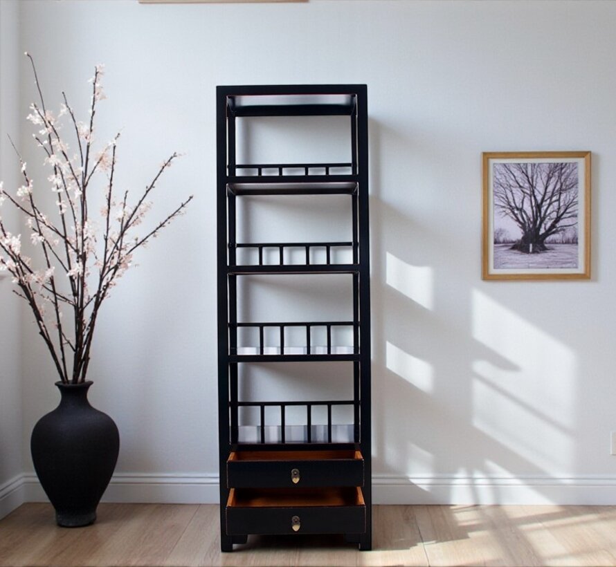 Regal Kommode Schrank Massivholz 2 Schubladen schwarz