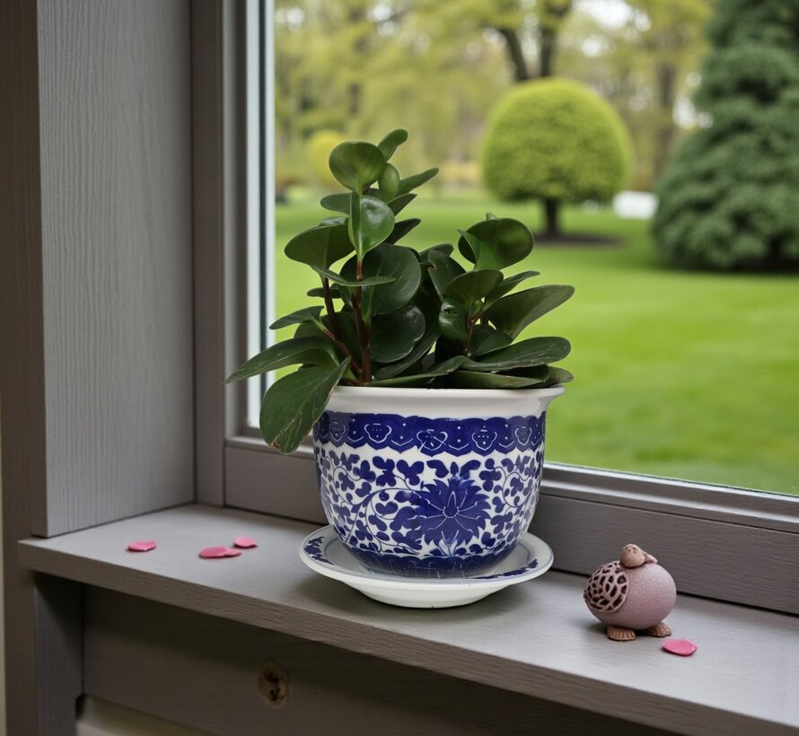 China Porcelain Flowerpot Blue-White with lotus flowers Ø 22 cm
