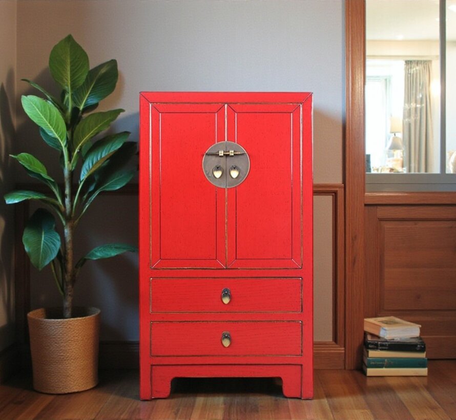 Chinese dresser sideboard 2 drawers 2 doors red