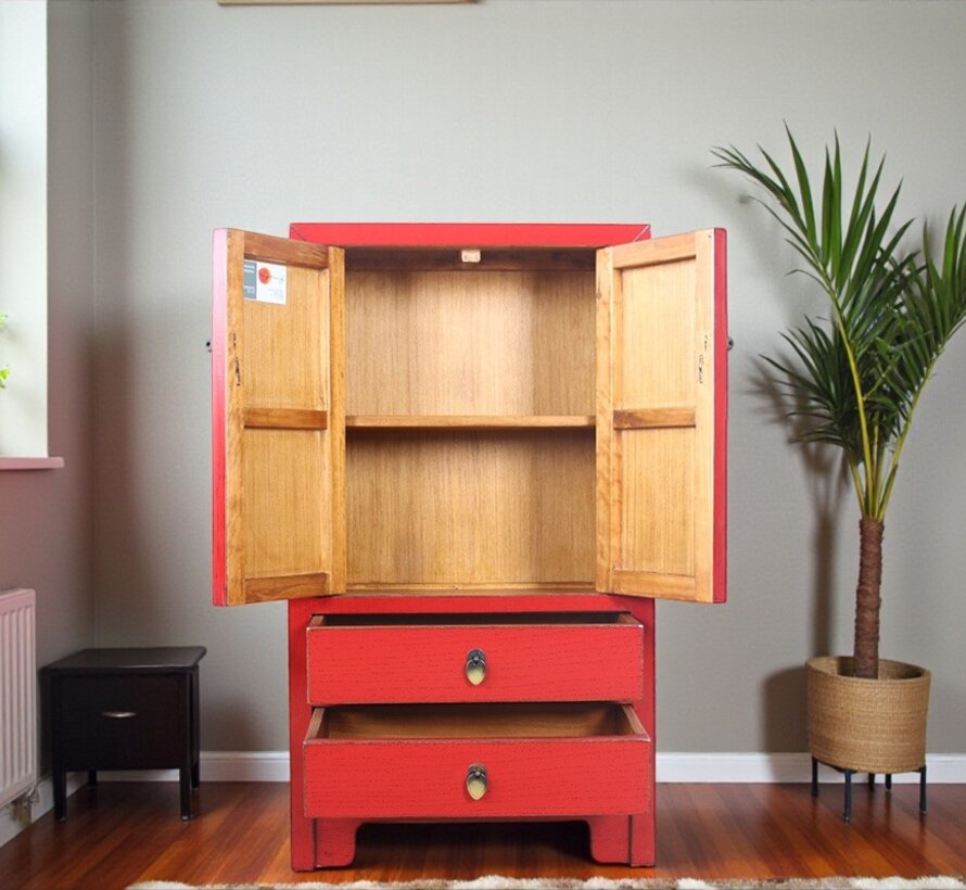 chinesische Kommode Sideboard 2 Schubladen 2 Türen rot