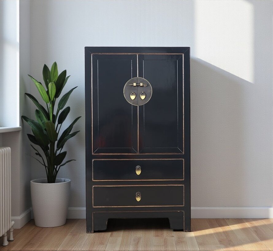 chinesische Kommode Sideboard 2 Schubladen 2 Türen schwarz
