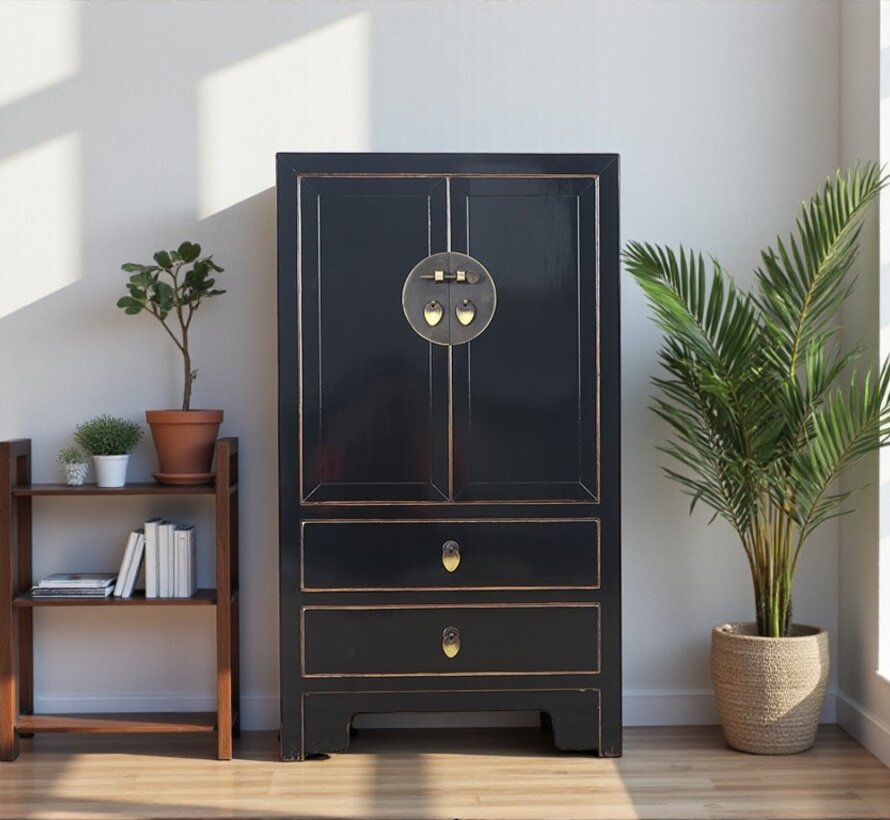 chinesische Kommode Sideboard 2 Schubladen 2 Türen schwarz