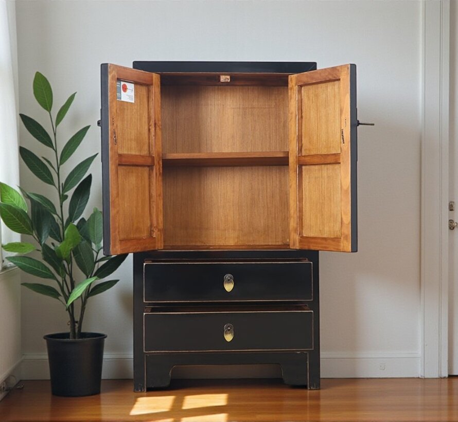 chinesische Kommode Sideboard 2 Schubladen 2 Türen schwarz