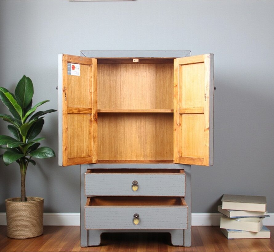 chinesische Kommode Sideboard 2 Schubladen 2 Türen grau  RAL7005