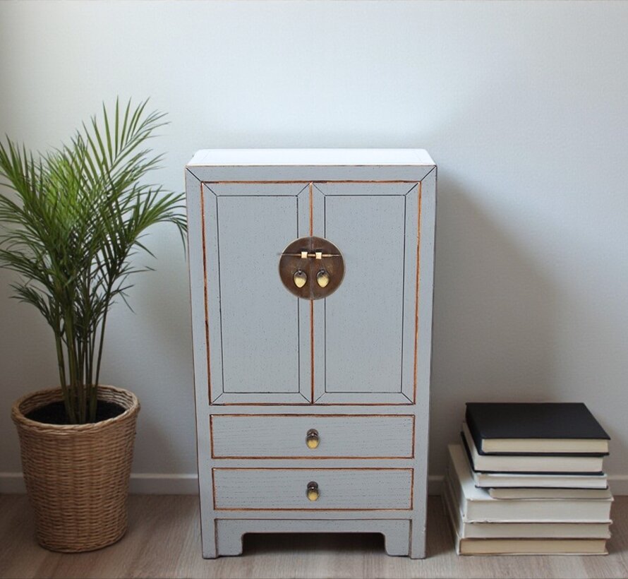 chinesische Kommode Sideboard 2 Schubladen 2 Türen grau  RAL7005