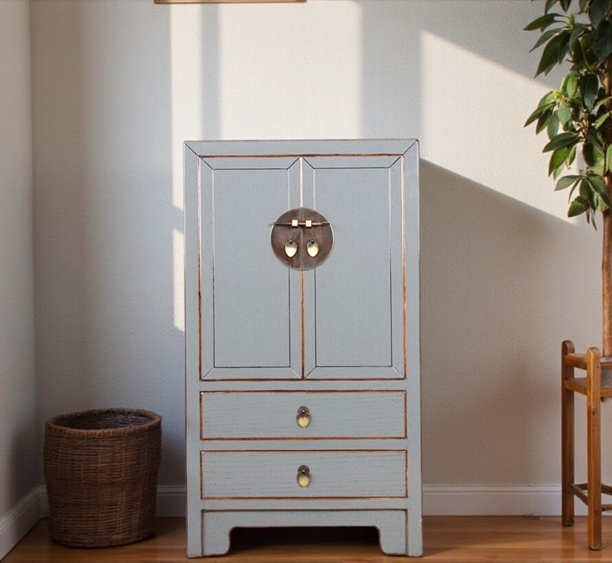 chinesische Kommode Sideboard 2 Schubladen 2 Türen grau  RAL7005