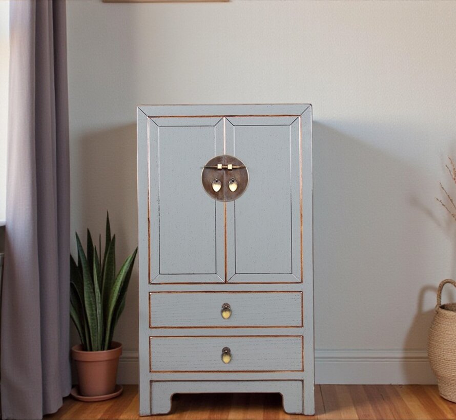 chinesische Kommode Sideboard 2 Schubladen 2 Türen grau  RAL7005