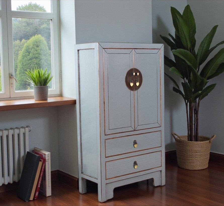 chinesische Kommode Sideboard 2 Schubladen 2 Türen grau  RAL7005