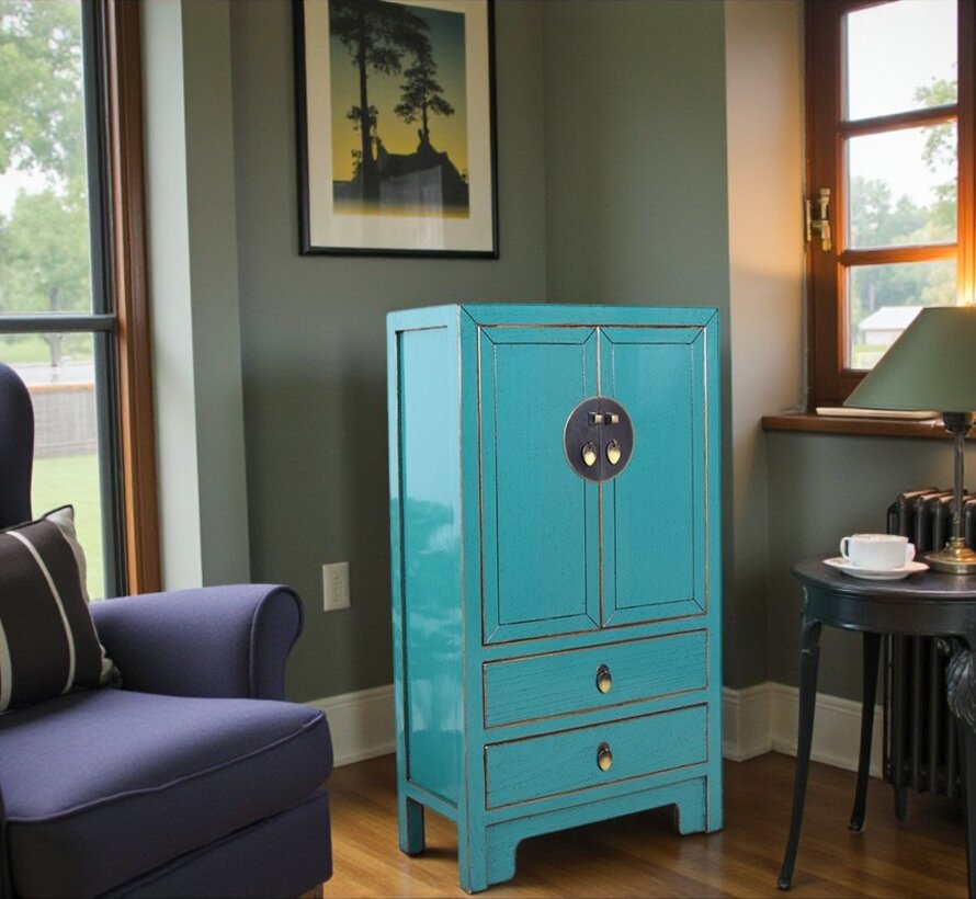 Chinese dresser sideboard 2 drawers 2 doors turquoise RAL5018
