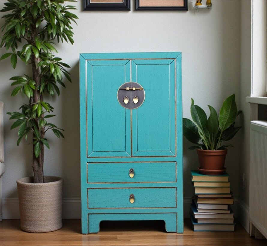 Chinese dresser sideboard 2 drawers 2 doors turquoise RAL5018