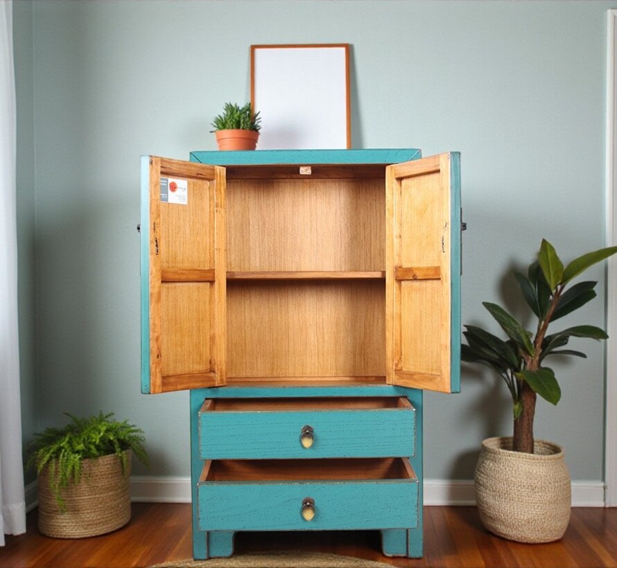 Chinese dresser sideboard 2 drawers 2 doors turquoise RAL5018