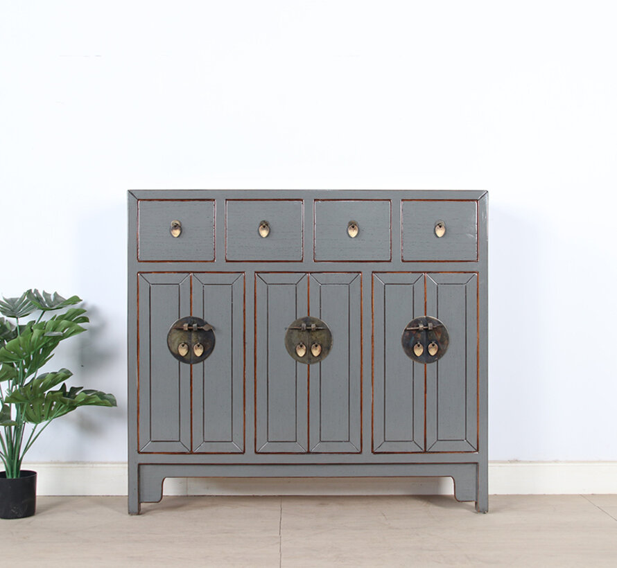 Chinesisches Sideboard aus Massivholz, grau RAL 7005