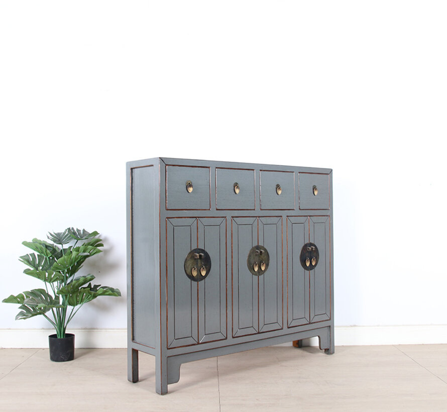 Chinesisches Sideboard aus Massivholz, grau RAL 7005