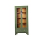 Solid Wood Display Cabinet – olive green lacquer, 2 glass doors, 2 drawers