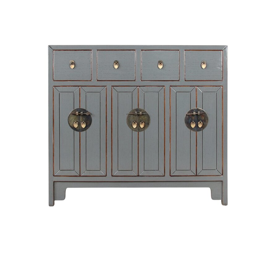 Chinesisches Sideboard aus Massivholz, grau RAL 7005