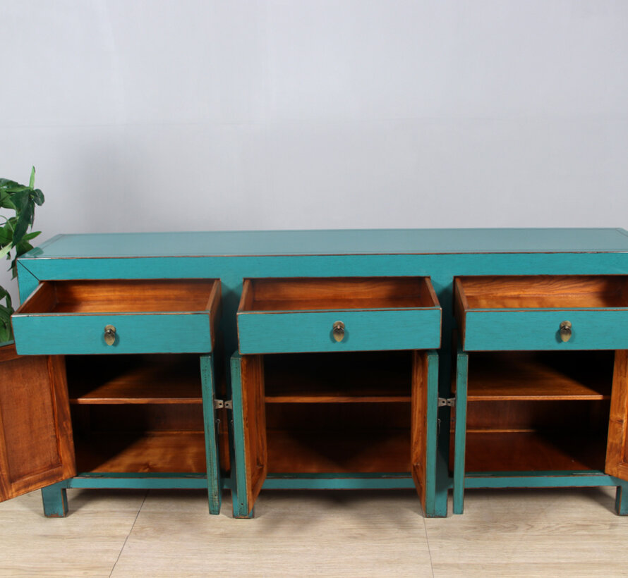 Chinesische Kommode / Sideboard mit 6 Türen und 3 Schubladen – türkis