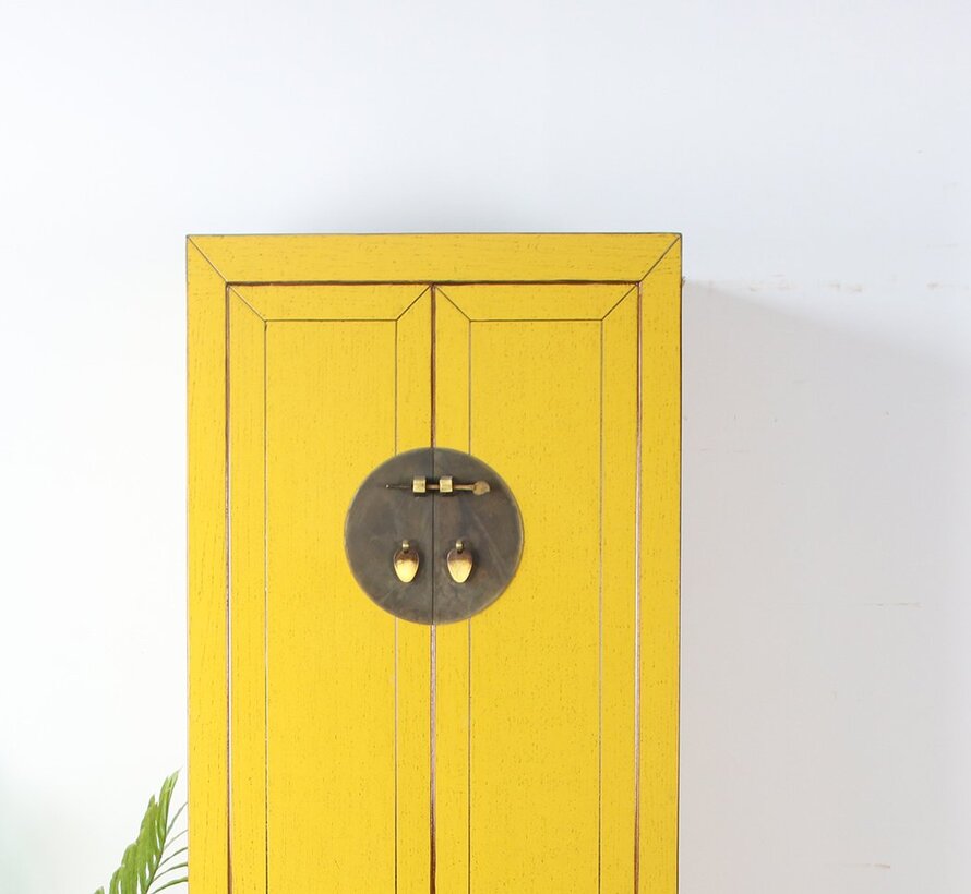 Chinese wedding cabinet 2 doors 1 drawer yellow