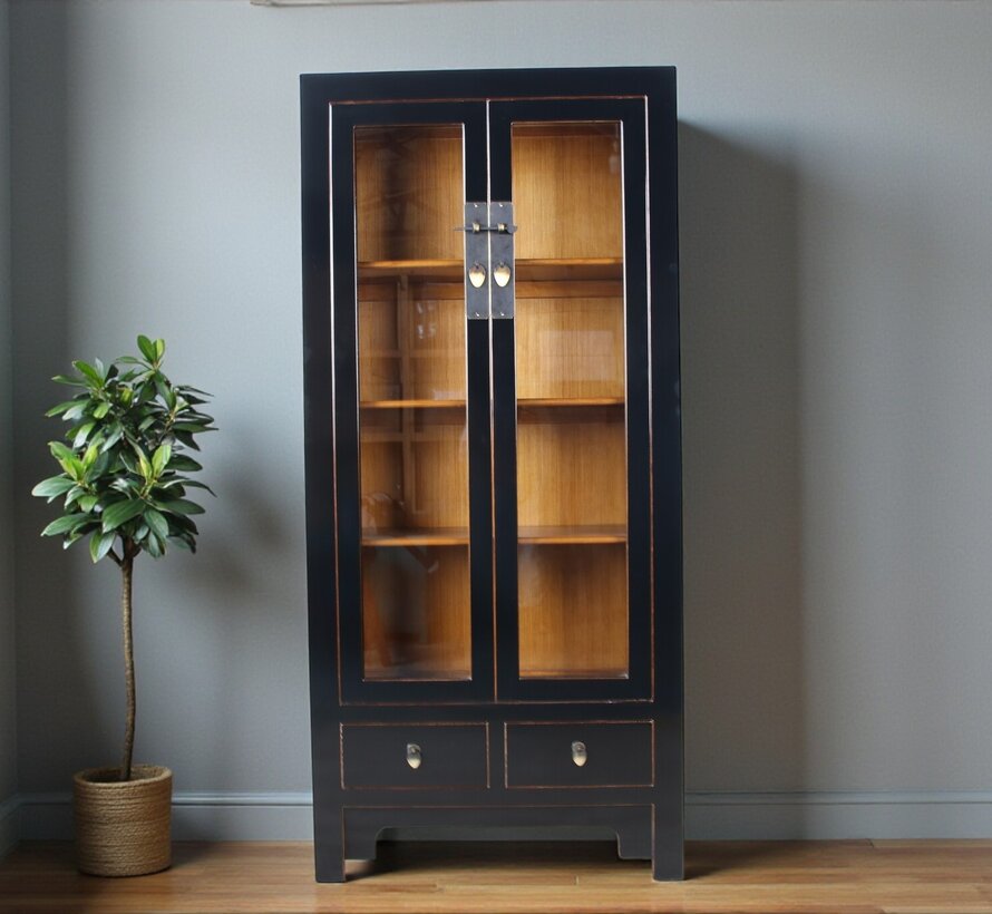 Chinesische Vitrine Schwarz aus Massivholz | Yajutang