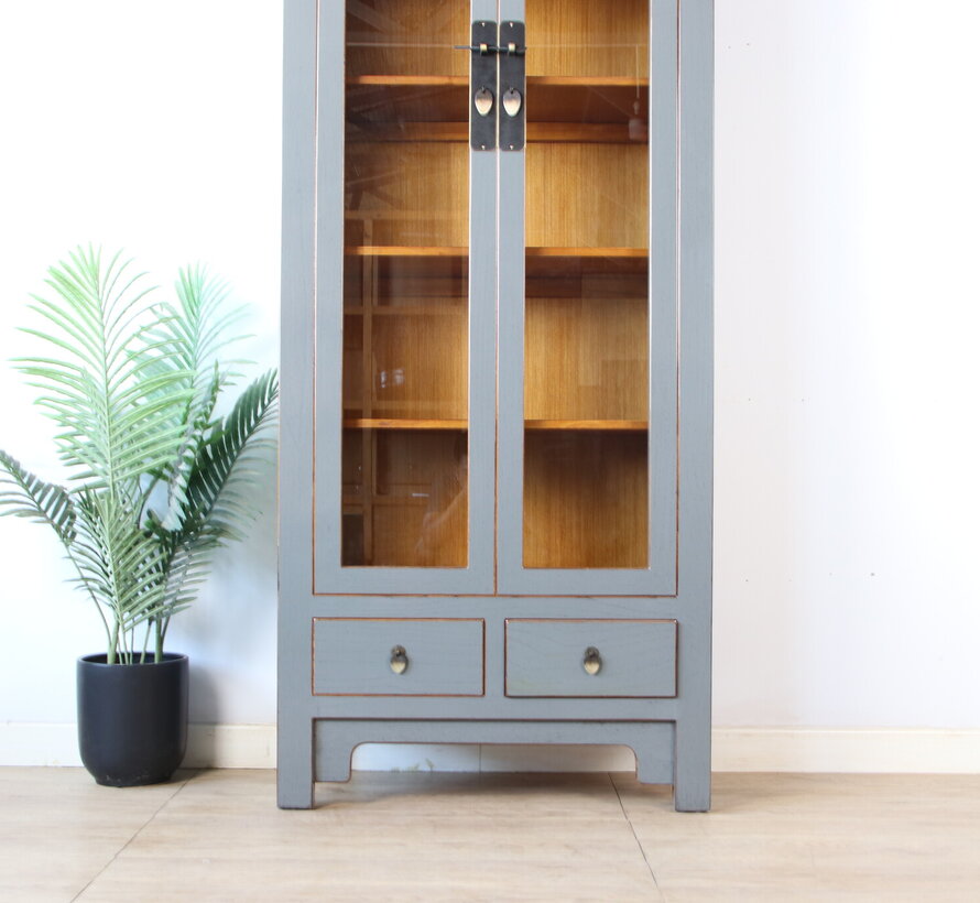 Chinesische Vitrine Grau aus Massivholz | Yajutang