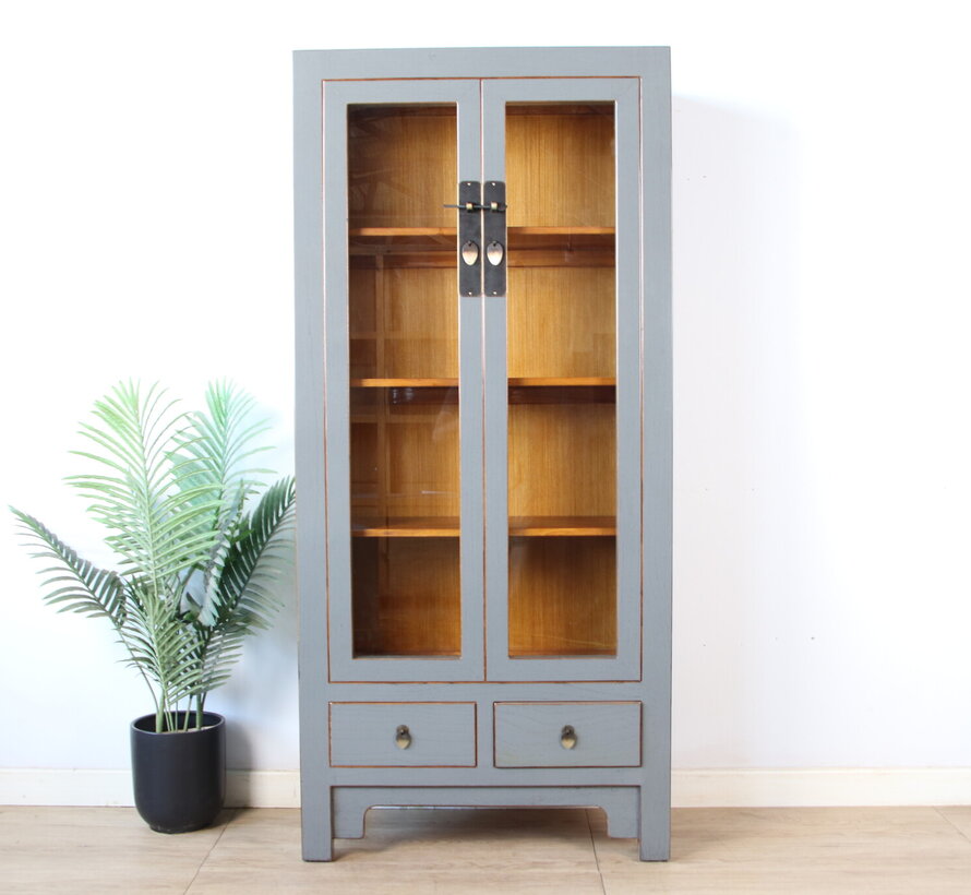 Chinese Grey Solid Wood Display Cabinet | Yajutang