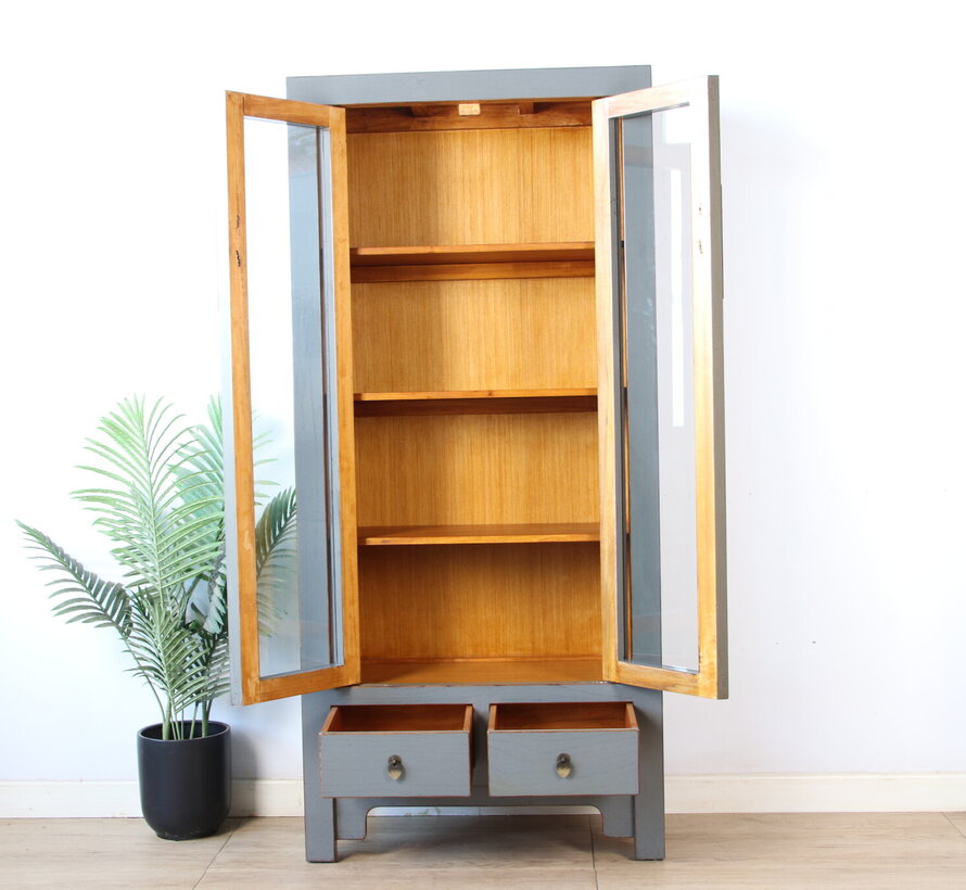 Chinese Grey Solid Wood Display Cabinet | Yajutang