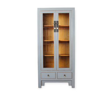 Yajutang Chinesische Vitrine Grau aus Massivholz