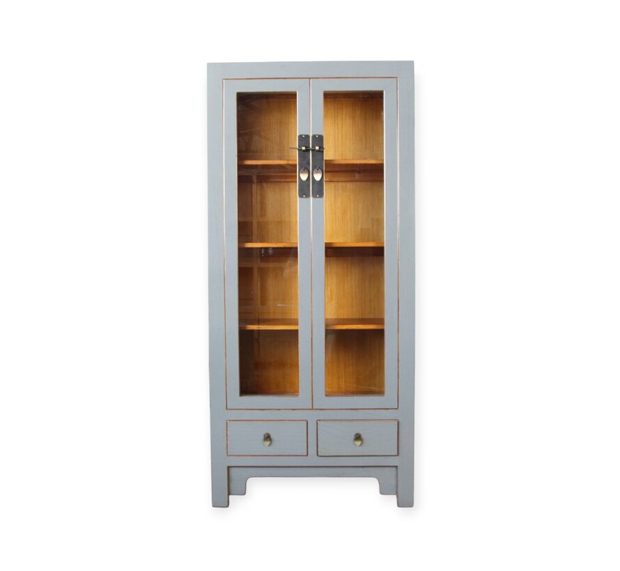 Chinesische Vitrine Grau aus Massivholz | Yajutang