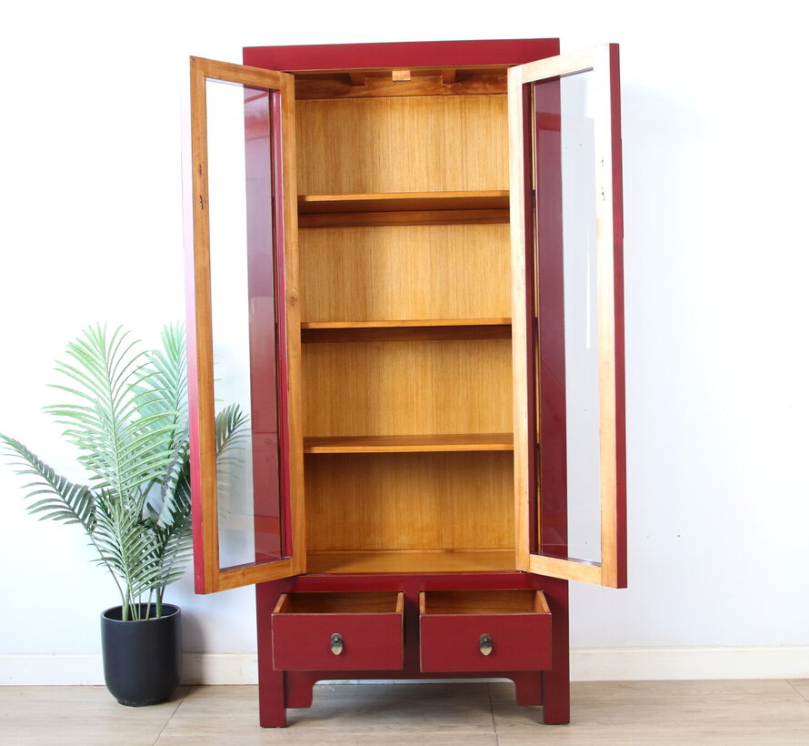 Chinese Burgundy Solid Wood Display Cabinet | Yajutang