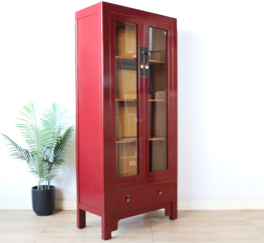 Chinese Burgundy Solid Wood Display Cabinet | Yajutang